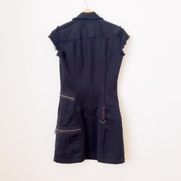 EDC by Esprit Thrashed Black Punk Goth Mini Dress Sz Small Zipper Frayed Rocker - Picture 2 of 15